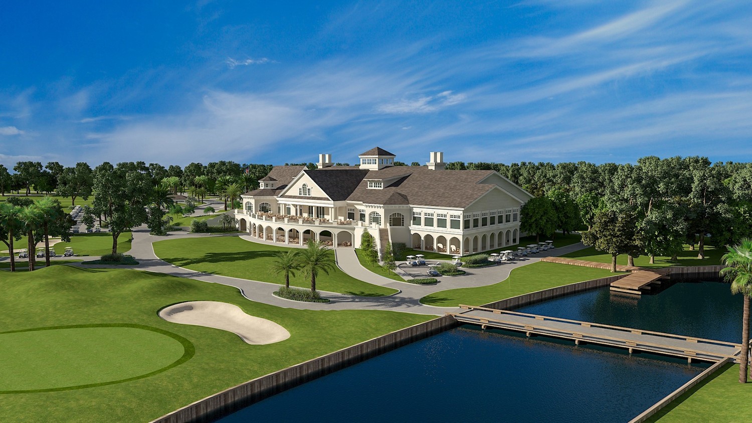 The new clubhouse will be in the same area as the current building, but its orientation will be slightly shifted to take advantage of the area’s water and golf course vistas.